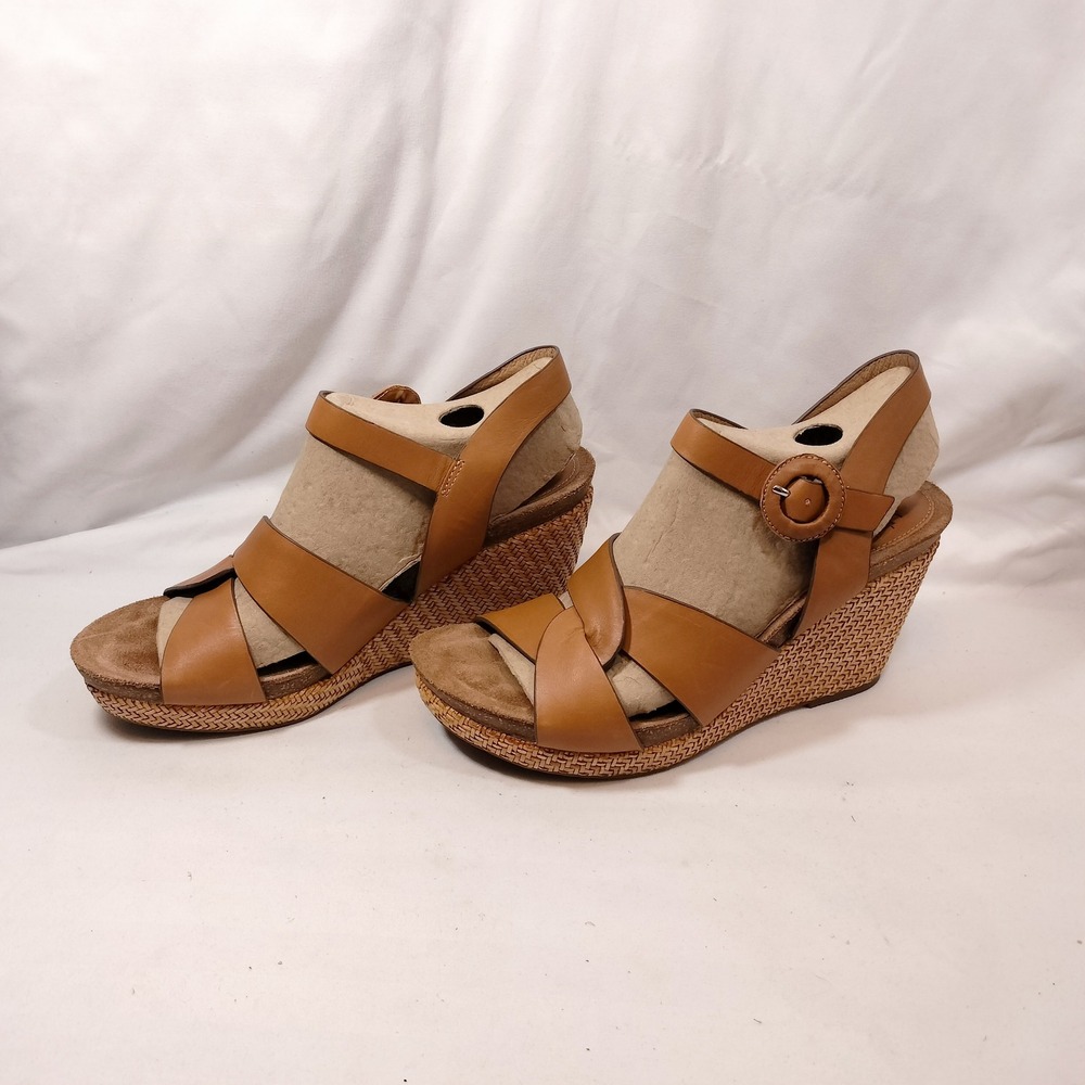 Sofft Brown Wedge Sandals; Leather Strappy Espadrille Platform Heels